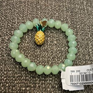 BROOKS BROTHERS Sea Green Faceted Bead & Pineapple Charm Stretch Bracelet NWT